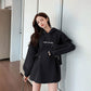 Women's Spring and Autumn Large Size Hooded Sweater Mid-Length Lace-Up Design Top Long Sleeve Pullover Sweater Dress