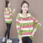 Women's Large Size Striped Hoodies Spring and Autumn Cotton Loose Coat Slim Versatile Long Sleeve Tops