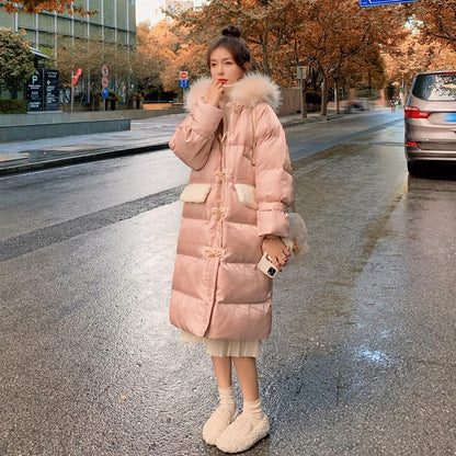 Winter Down Down Padded Jacket Women's Padded Coat, Large Size Loose and Thick Mid-length, Over-the-knee Fluffy Large Fur Collar Warm Winter Jacket