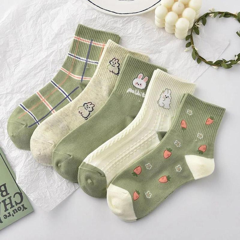 Three Pairs of Women's Socks Fashion Print Cartoon Pattern Socks Winter Thick Warm Pile Pile Socks