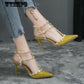 Shallow Mouth Fashion Lace Sandals Women's Fine Heels Rivet Pointed Shoes Sexy Sneakers