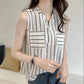 Summer V-Neck Sleeveless Stripe Casual Shirt Vest Large Size Women's Shirt