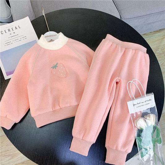 Children's Suit Women Plus Velvet Autumn and Winter Wear Pink Casual Wear 3 To 5 Years Old Two-piece Children's Wear Sets