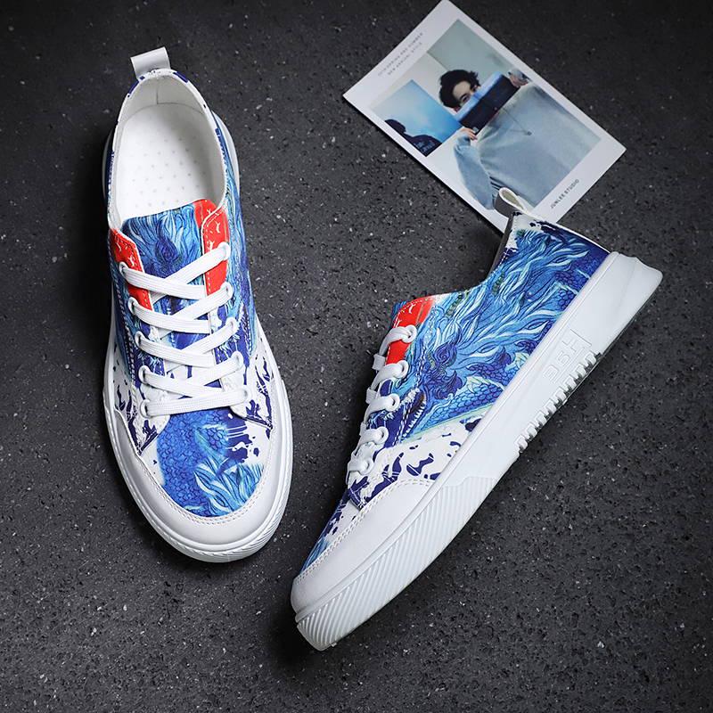 Chinese style canvas shoes for men Board shoes Men's trendy graffiti personality casual shoes
