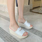 7cm High-heel Sandals and Slippers Slope-heel Ladies Slippers Thick-soled Non-slip Leather Mother Shoes Beach Shoes Casual Shoes Outdoor Slippers