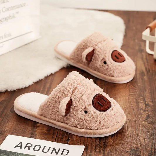 Autumn and Winter Parent-child Cotton Slippers Pig Ears Design Sense Shoes Indoor Non-slip Soft-soled Shoes Warm Casual Plush Cotton Shoes