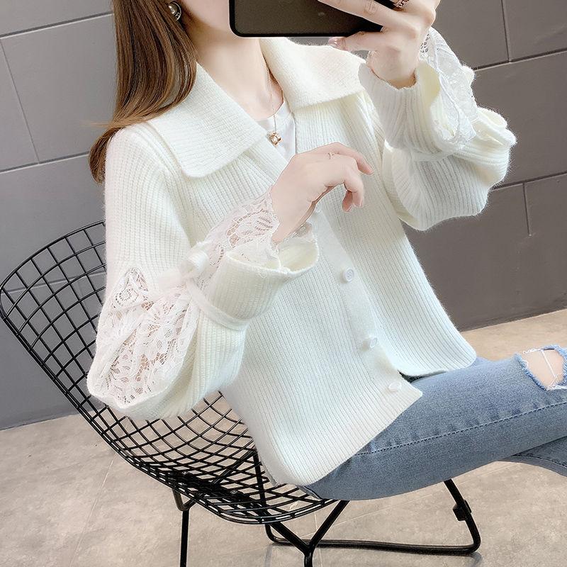 Spring and Autumn Cardigan Solid Color Sweater Lapel Short Outer Jacket Sweet Style Female Jacket