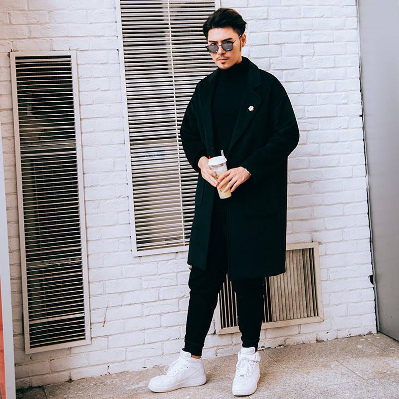 Winter Wool Jacket Men's Cashmere Coat Casual Loose Woolen Coat Men's Long Cotton Collar Trench Coat