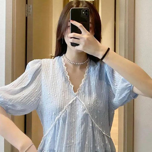 Female Vintage High Waist Super Fairy Casual Dress Elegant Slim Solid Color Pleated Maternity Dress
