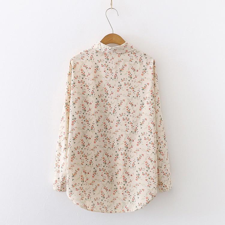 Spring Women Vintage Floral Shirt Long Sleeve Button Up Chiffon Blouse Office Lady Turn-Down Collar Autumn Casual Basic Tops