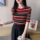 Spring Summer Casual Women Clothing Knitted T-Shirt Women Tops Short Sleeve Striped Knit Sweater