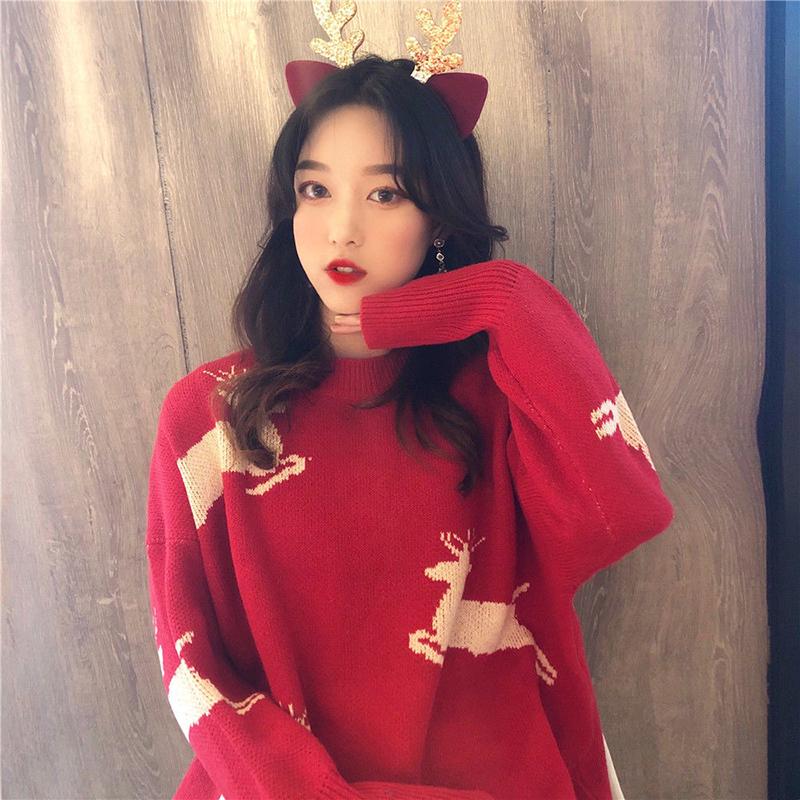 Sweaters for Women  Lazy Style Pullover Loose Christmas Red Sweater