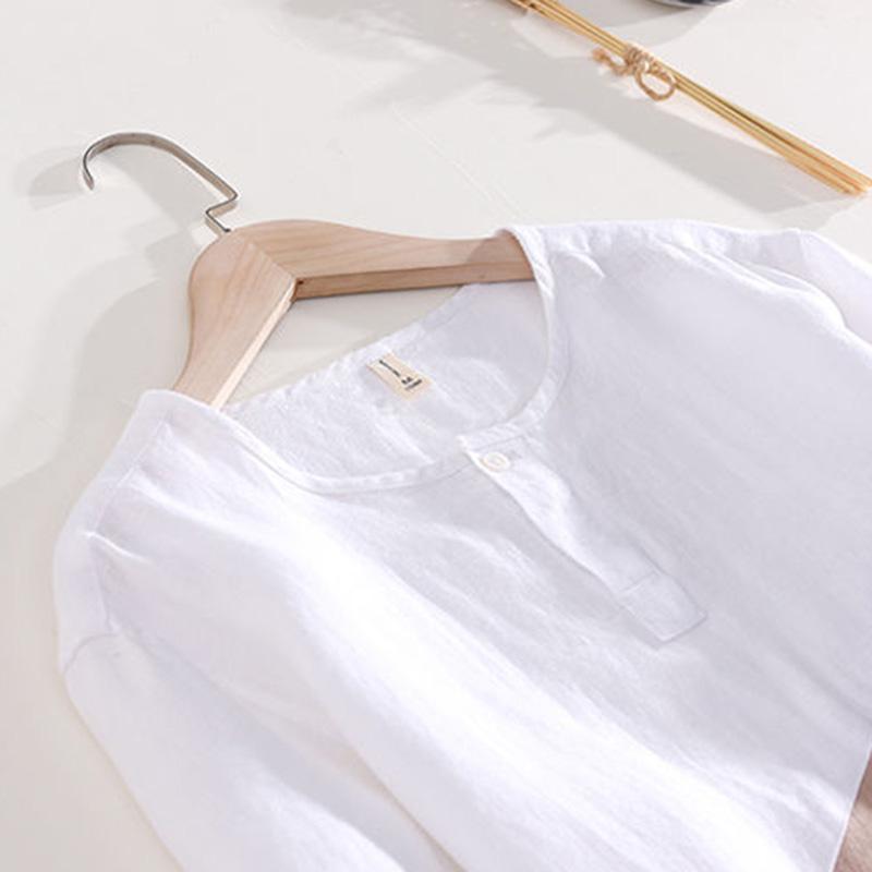 Fresh Round Neck Stitching Color Hit Short-sleeved Linen T-shirt Men's Summer Casual Large Size Loose Cotton and Linen Sweater