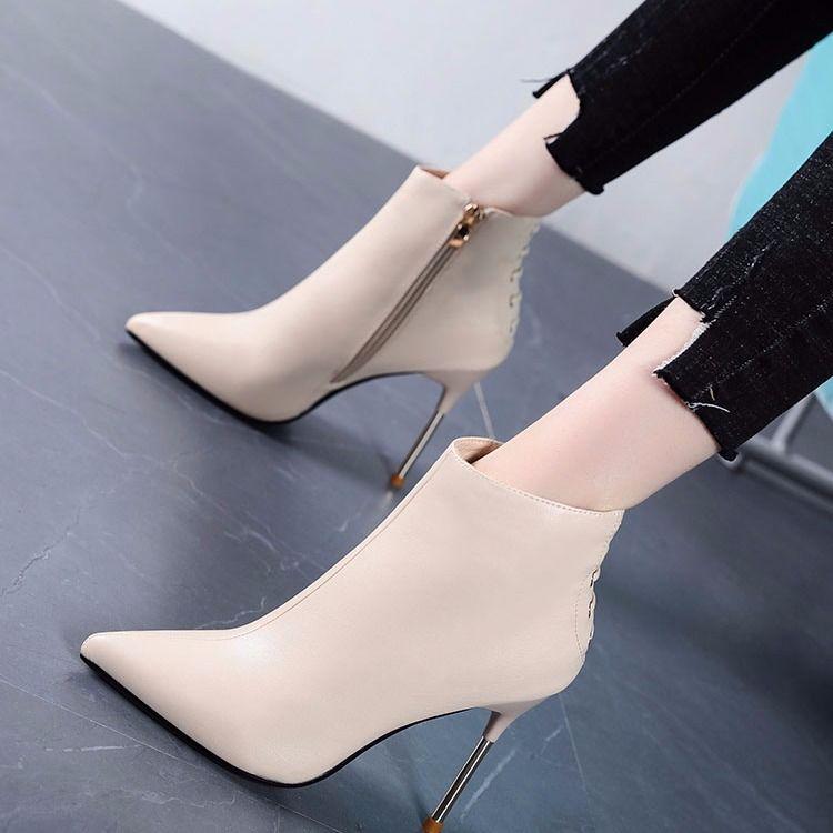 Pointed Toe Heel Fashion Ladies Ankle Boots High Heels Shoes Women Side Zipper Concise Short Boots