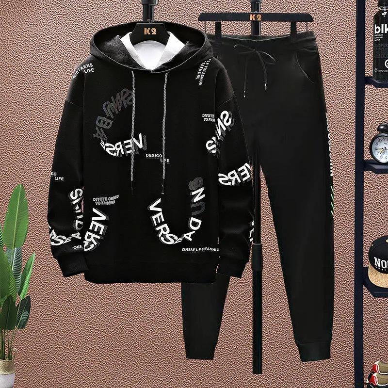 Men Pullover Suit Spring Hooded Pullover and Casual Pant School Trend Sweater Suit  Sports Suit