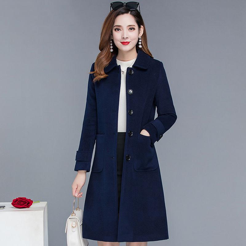 Autumn Winter Coat Jacket  Women Overcoat Wool Coat Long Green Slim Blend Clothes Outerwear
