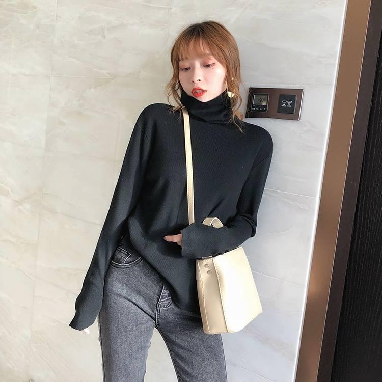 Autumn and winter core yarn loose pullover sweater women's new thick high collar bottoming shirt
