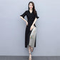 Vintage Stand Collar Ruched Sleeve A-line Dress Women Floral Print Elastic Waist Female Dress Spring