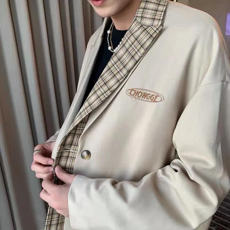 Thin Men's Casual Suits Loose Ruffian Handsome Single-piece Casual Slim Tops Single-piece Long-sleeved Warm Jackets Men's Short Jackets