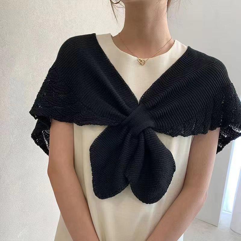 WTEMPO Summer Knitting Little Shawl Women's Thin Solid Color Knotted Neckties