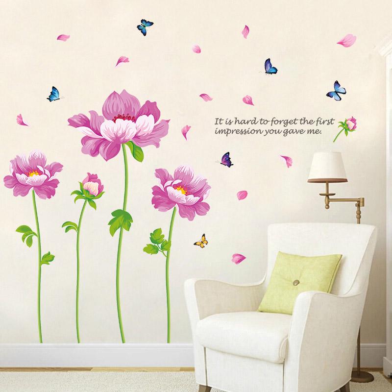 [Wall sticker ]Purole Flower Butterfly Wall Stickers Home Decor Living Room Bedroom Kitchen Baby Roo