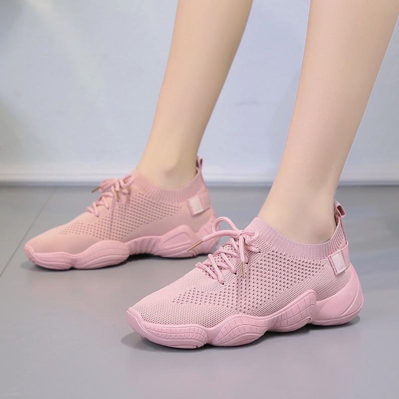 Women's Shoes Casual Sneaker Knitting Fabric Ladies Shoes Mesh Comfort Lace-up Flat Platform Shoes