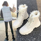 Women's Boots 2021 Autumn Winter Plus Velvet Martin Boots Mid-heel Thick Heel Lace Thick-soled British Style Short Boots White