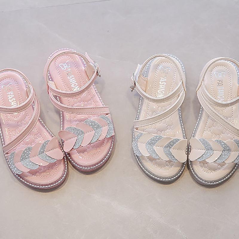 Children's Sandals Girls Princess Shoes Non-slip Soft-soled Beach Shoes Girls Diamonds  Flat Sandals with Ankle Straps