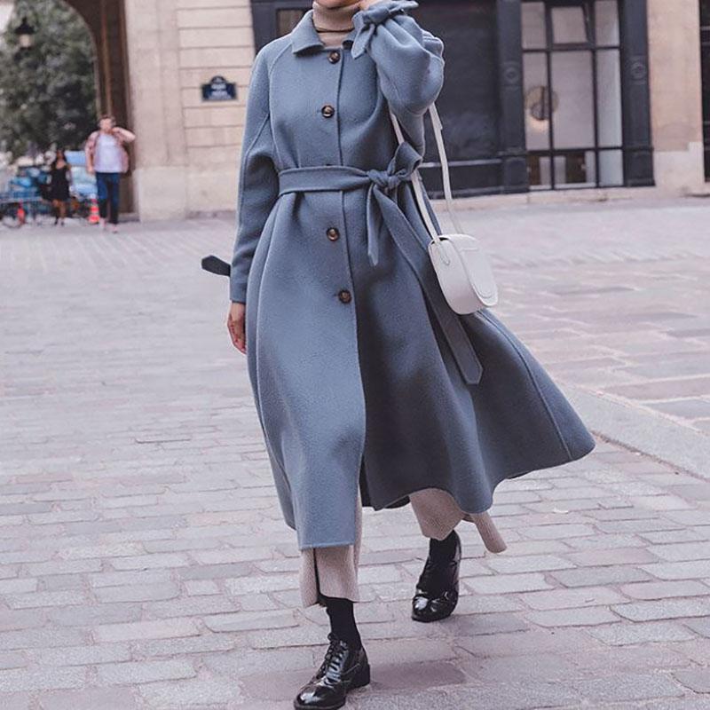 Hepburn Style Woolen Coat Women's Mid-length Korean Style Loose Woolen Coat Plus Cotton Thick Autumn and Winter Woolen Coat
