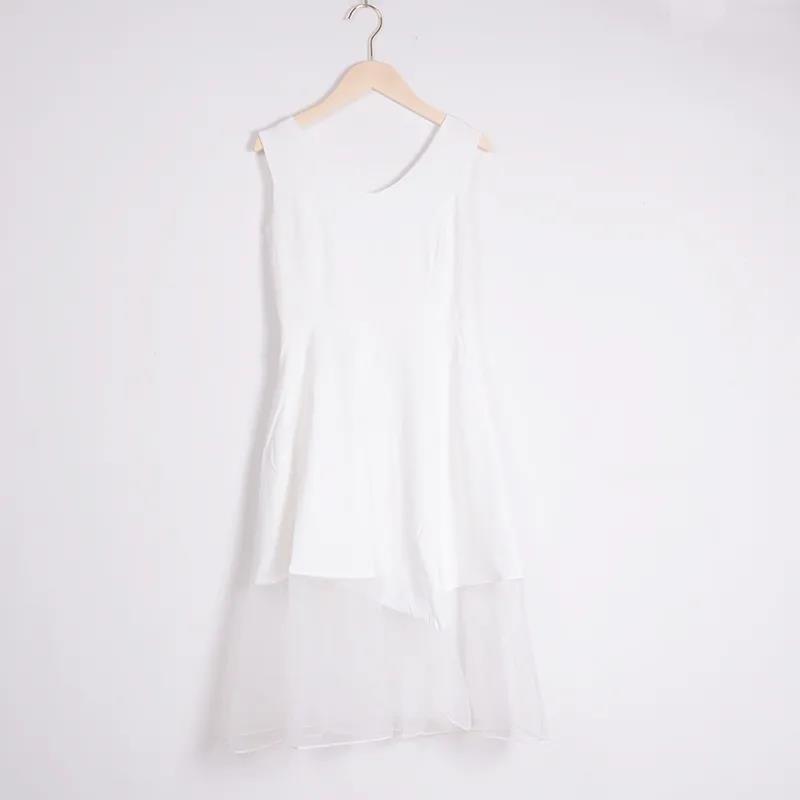 Summer Women's Sleeveless Dress Cotton Yarn Chiffon Long Skirt V-neck Thin Black and White