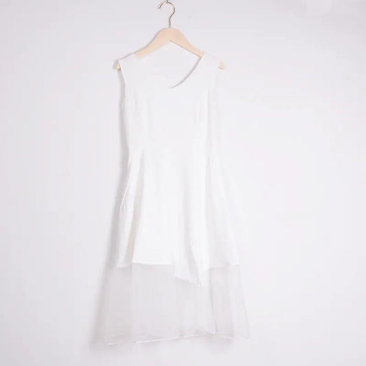 Summer Women's Sleeveless Dress Cotton Yarn Chiffon Long Skirt V-neck Thin Black and White
