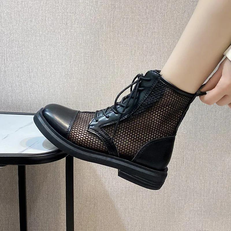 Summer Women's Thin Martin Boots Fashion All-match British Style Breathable Single Boots Mesh Cutout Boots