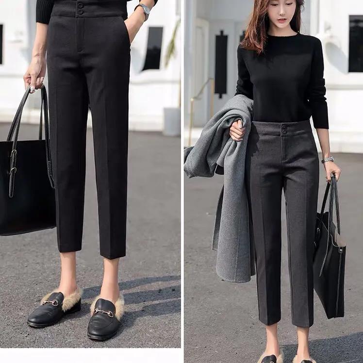 Woolen Pants Women's Tide Ins Autumn and Winter Models High Waist Loose Feet Carrot Pants Nine-point Straight Suit Women's Pants