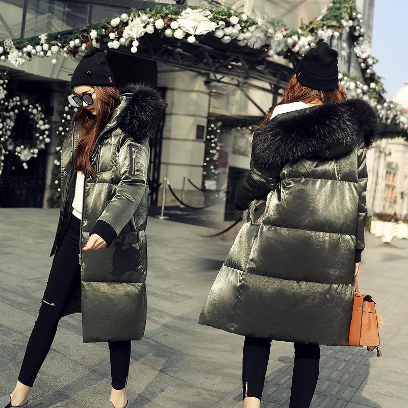 Bright Face Big Fur Collar Winter Coat Thick Mid-length Down Jacket Women