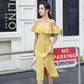French Ruffle Dresses One-shoulder Sling Dress for Holiday Maldives Single Breasted Split Sexy Dress