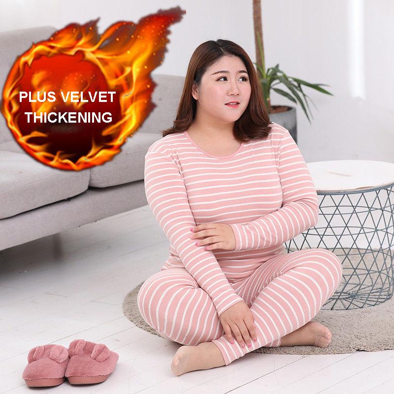 Add Fertilizer To Increase Thermal Underwear Ladies Pajamas Plus Velvet Thick Fat Plus Size Autumn Clothes Long Pants