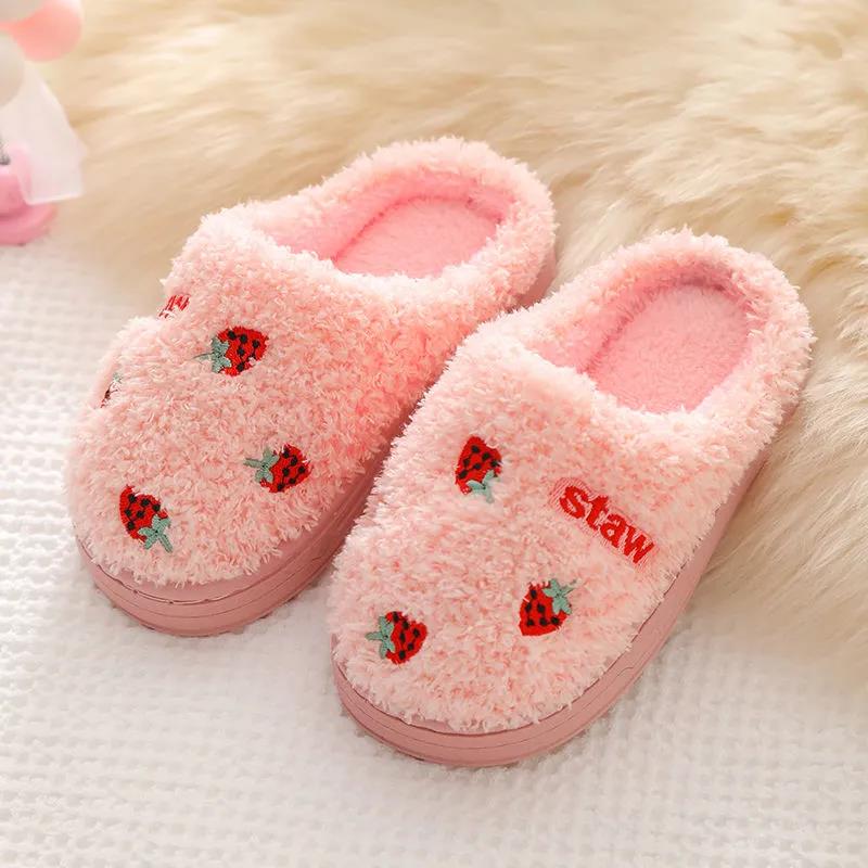Children's Cotton Slippers Winter Warm Girl Cartoon Fruit Indoor Non Slip Plush Bag with Parent-child Baby Slippers Boy