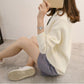 Autumn and Winter Lace V-neck Top Thickened Long-sleeved Knitted Sweater Loose and Versatile Women's Bottoming Shirt