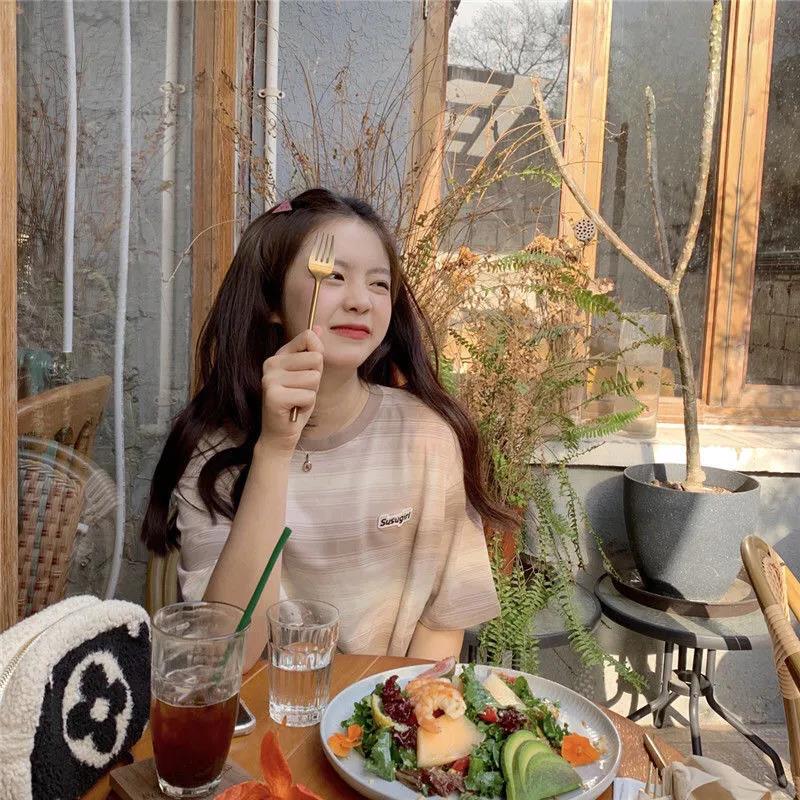 Women's Summer Loose Round Neck Striped Short Sleeve T-shirt