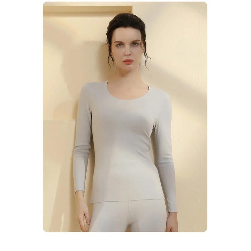 Women's 2 Pieces Long-sleeve Suit Set Thermal Underwear Temperature Homewear Slim Comfortable Home Pajamas Tight Sexy Body Suit Round Neck Clothing