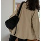 Spring and Autumn New Tooling Jacket Female Student Korean Version Loose Hong Kong Style Retro Solid Color Long-sleeved All-match Jacket Top