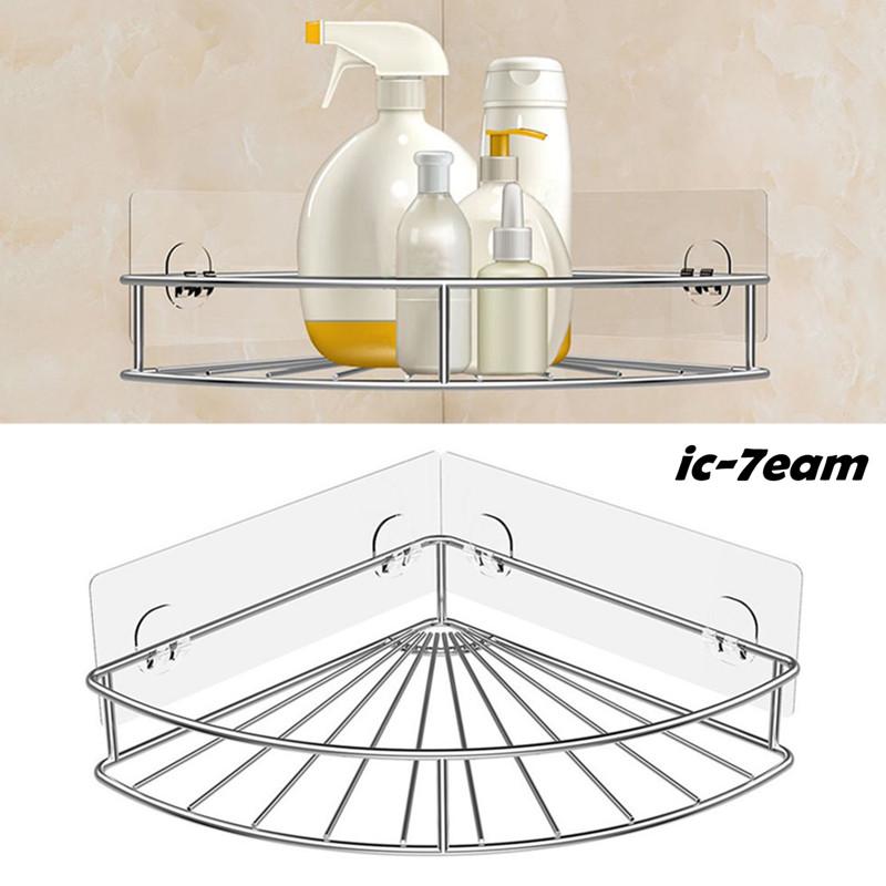 Ic Stainless Steel Adhesive Corner Bathroom Shelf Storage Wall Shelf Organizer