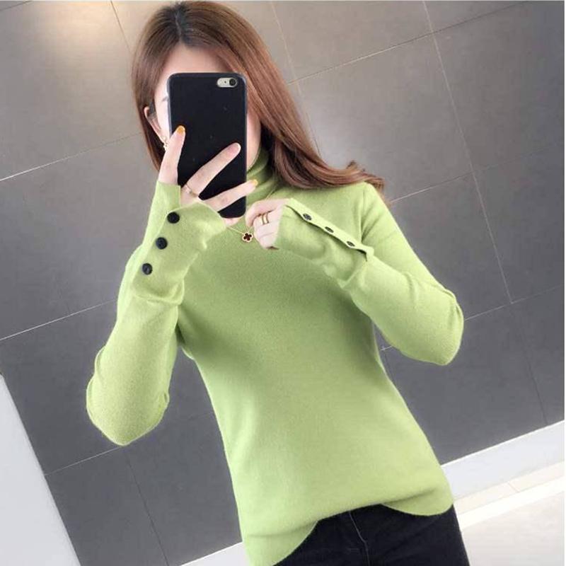 Winter Slim Long-sleeved Pile Collar Knit Bottoming Shirt Women Slim High Turtleneck Sweater Women