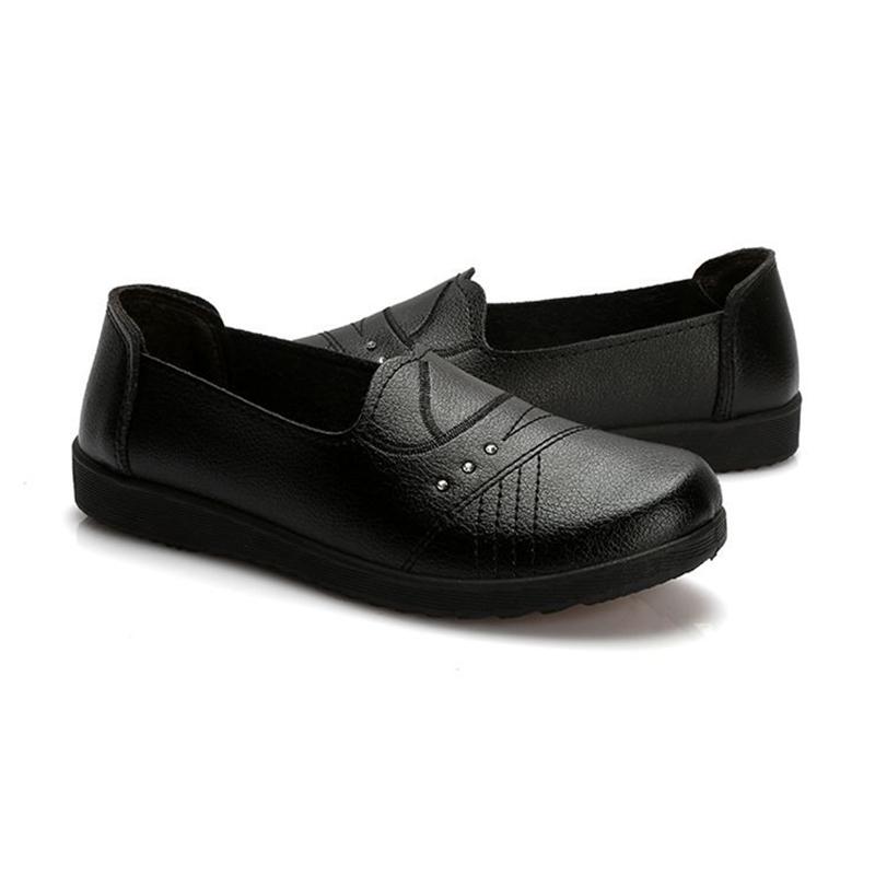 Soft Leather Mother Shoes Beef Tendon Soft Bottom Work Shoes Women's Flat Bottom Slip-on Comfortable Single Shoes Non-slip Casual Leather Shoes