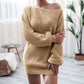Sweater Women's One-shoulder Pullover Knitwear Mid-length Fluffy Casual Trend Sweater Dress European and American Style Jumper