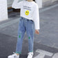 Girl Boy Loose Jeans Spring and Autumn Wear Korean Style Hole Children's Medium Children's Color Jeans Pants