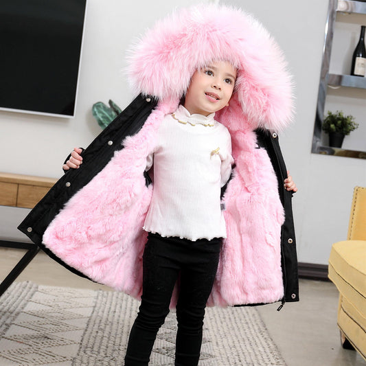Kids Fur Parkas for Boys and Girls Winter Thick Warm Hooded Faux Fur Coat Unisex  Parka Jacket with Faux Fur Collar Outwear