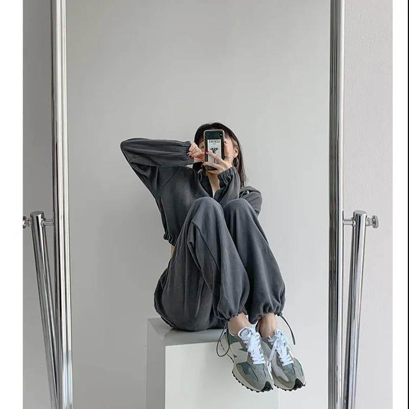 Love Label Drawstring Drawstring Pants Women Thick Loose Casual Sports Pants High Waist Straight Leg Pants Ins Tide