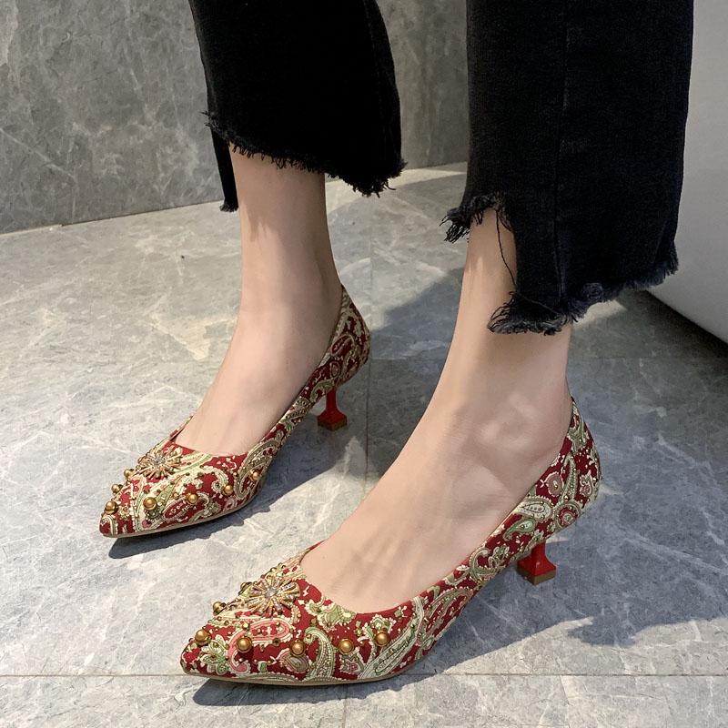 Plus Size 35-39 Summer Women Bohemian Prom High Heels Wear-resistant Non-slip Office Lady Sandals Bridal Shoes