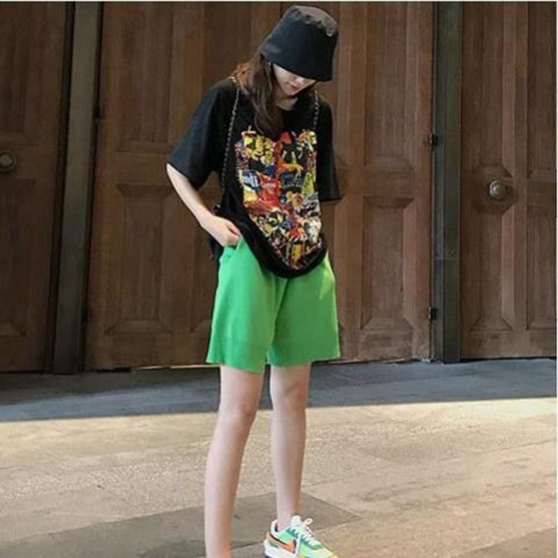Shorts Women's Plus Size Loose Knit Elastic Waist Pants Casual Students Women Summer Wear Straight High Waist